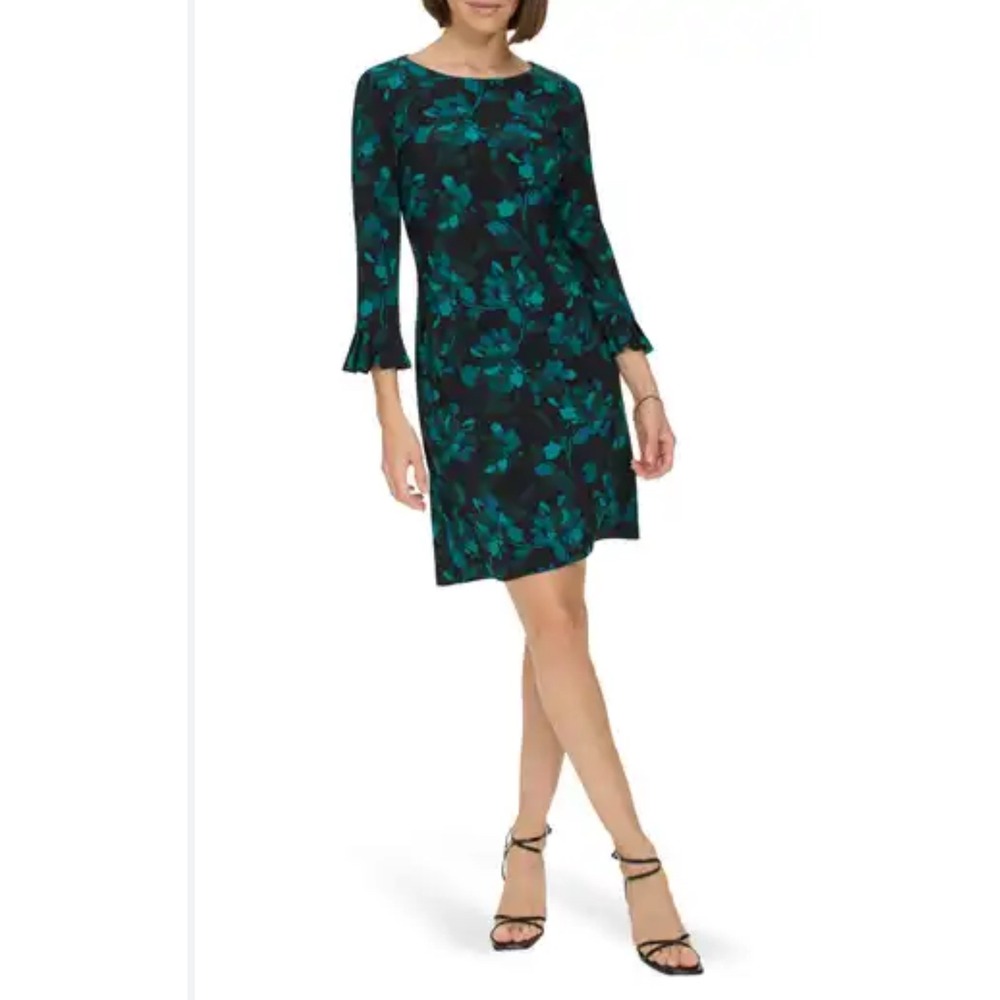 Tommy Hilfiger | Women's 16 | Floral‎ Print 3/4 Sleeve Ruffle Cuff | Cypress - Picture 3 of 12